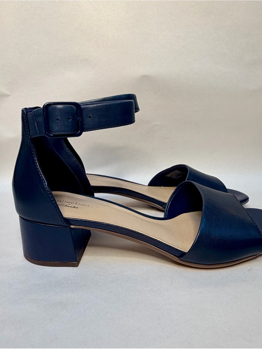 Clarks Blue Leather Ankle Strap Sandals Women's 9.5 Block Heel Elisa Dedra Shoes
